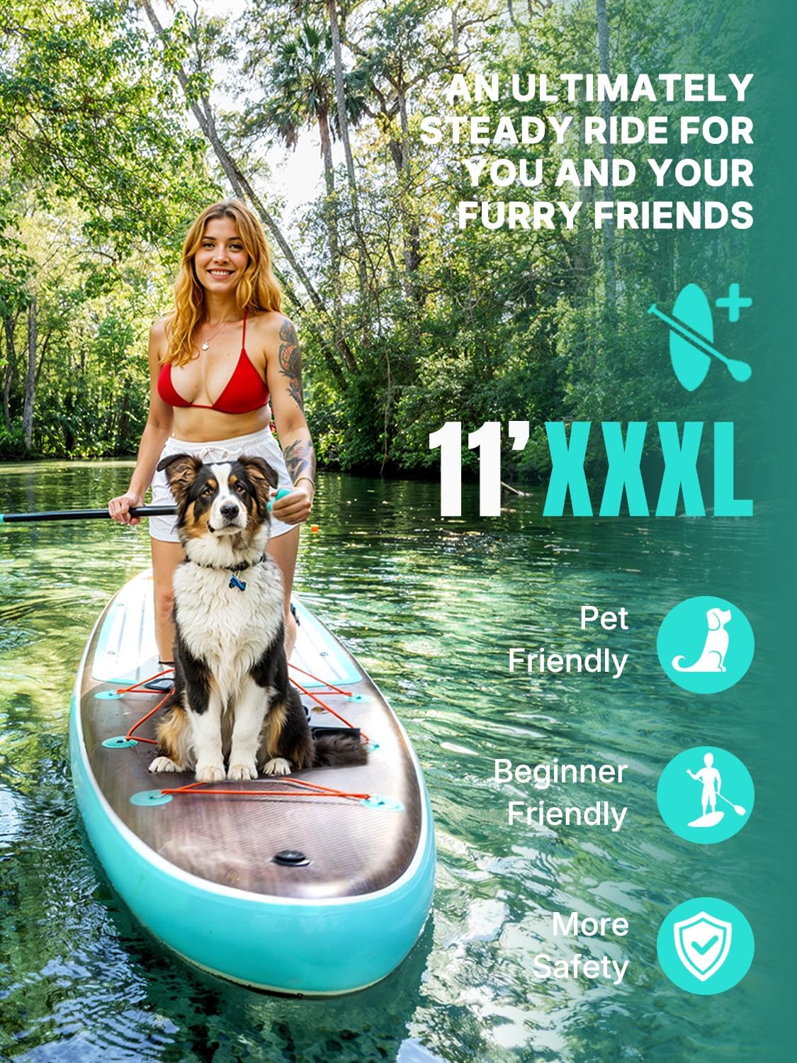 Niphean (Extra Large) Inflatable Paddle Board, SUP for 2+1 People/Family 500lbs Capacity Stand Up Paddle Board with SUP Accessories, StabilTrac Fin Non-Slip Paddleboard for Adults(Beginner Friendly)