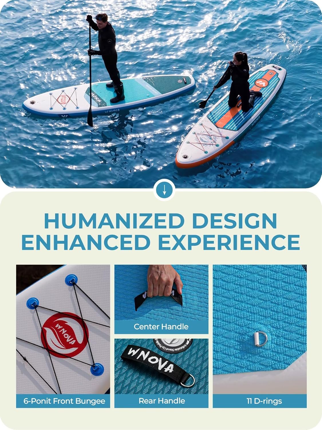 WNOVA 11' x 34" x 6" Stand Up Inflatable Paddle Board with SUP Accessories and Camera Mount, Ultra-Light Inflatable Paddleboard, Extra Wide Blow Up Paddle Boards for Adults, Youth, Beginners