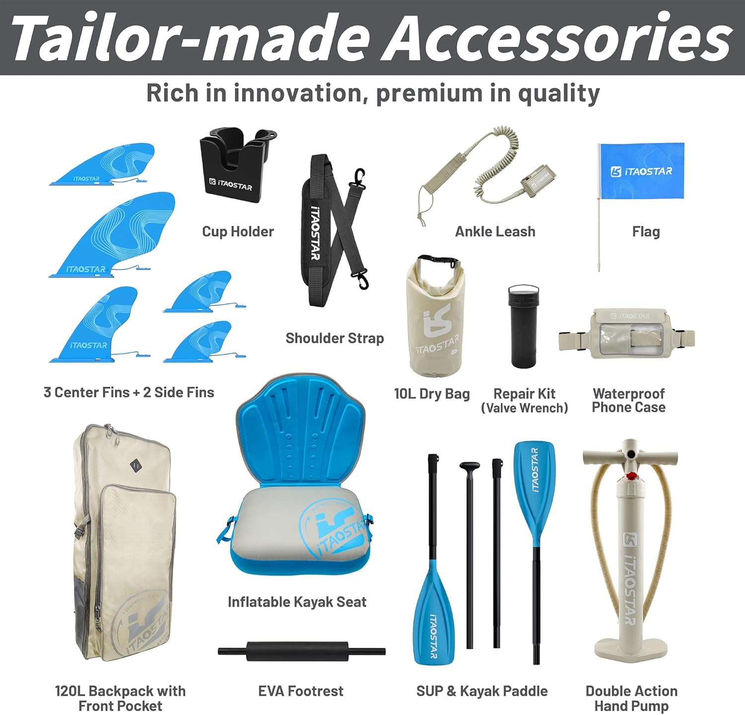 Alternative view of iTAOSTAR Adventure 12u2019×35"/39" Extra Wide Paddle Board, One-Stop Premium SUP Board Accessories, Tailored 5 Fins, Stable Inflatable Stand Up Paddle Boards for Youth/Adults of All Skill Levels