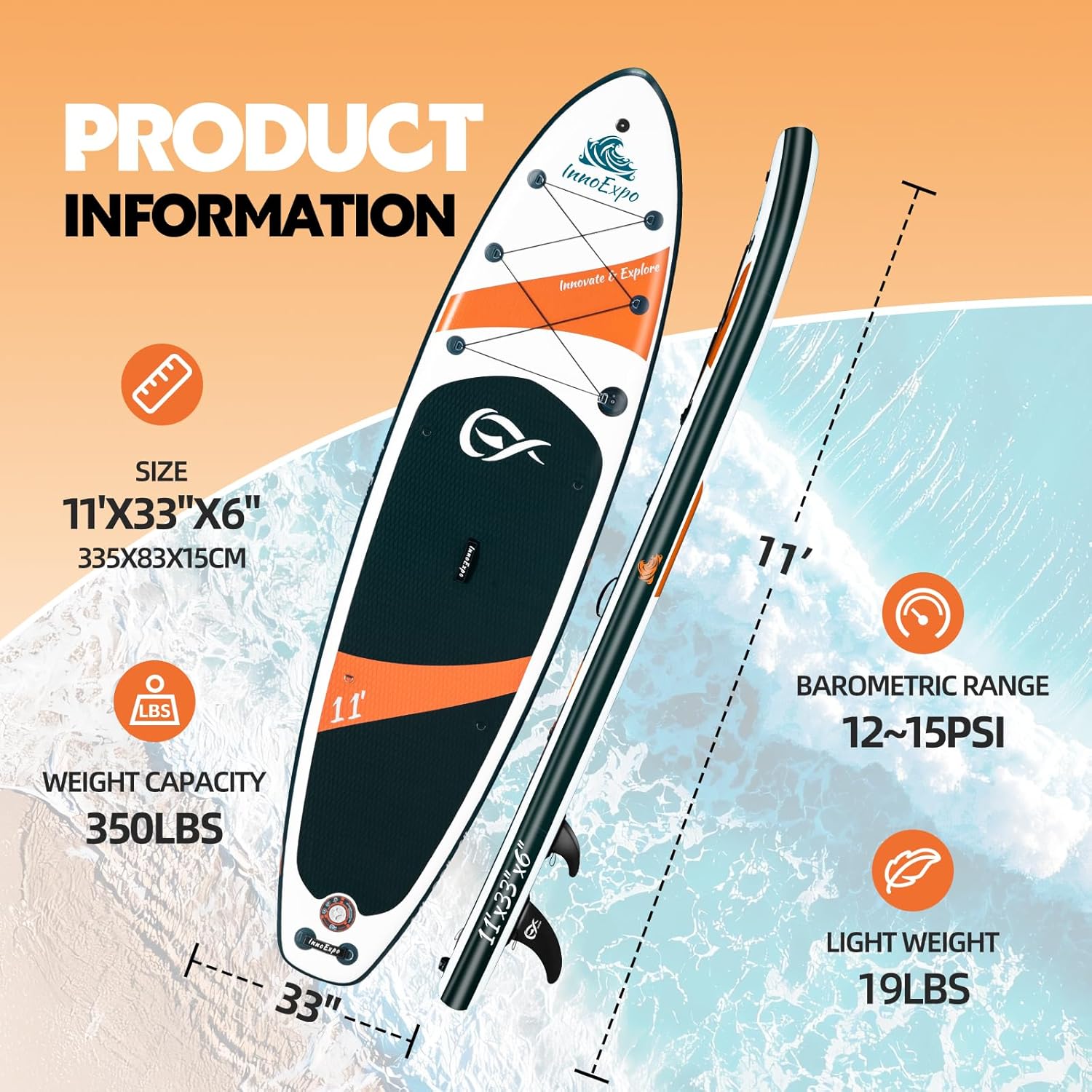 InnoExpo Inflatable Stand Up Paddle Boards with Premium Accessories, Wide Stable SUP Paddle Board Design, Non-Slip Comfort Deck for Youth & Adults