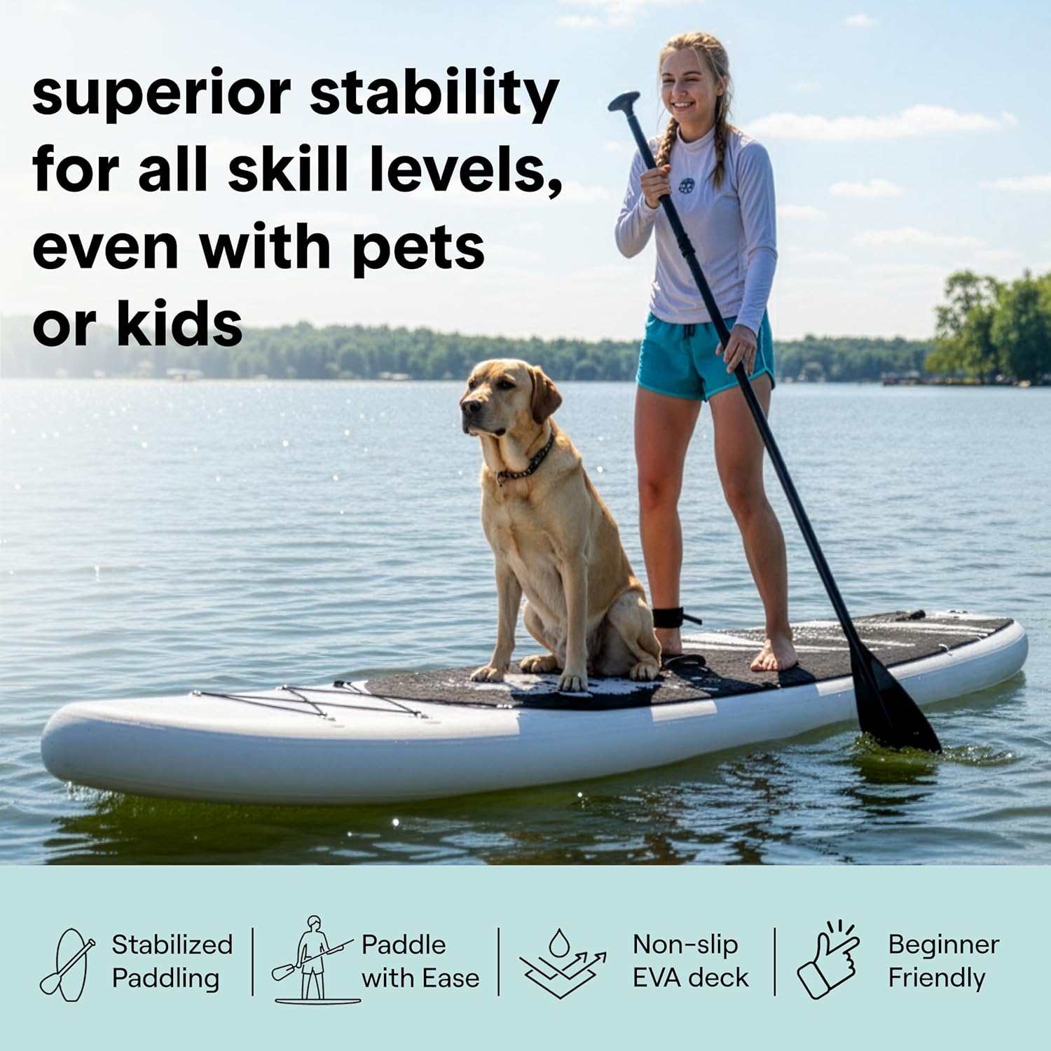 SereneLife Ultra-Light Inflatable Stand Up Paddle Board with Premium SUP Accessories - Extra Wide Stable Design with Non-Slip EVA Deck Pad for Youth and Adults of All Skill Levels - 275 lbs Capacity