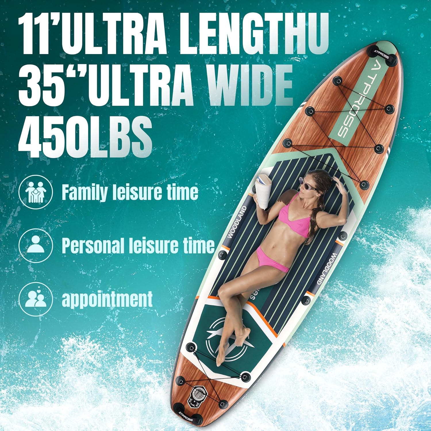 11'6"x35" Inflatable Stand Up Paddle Board 450LBS Weight Capacity Extra Wide Non-Slip Stable Deck Adult SUP,Premium Accessories Kit & Backpackfor Yoga, Fishing, Surf