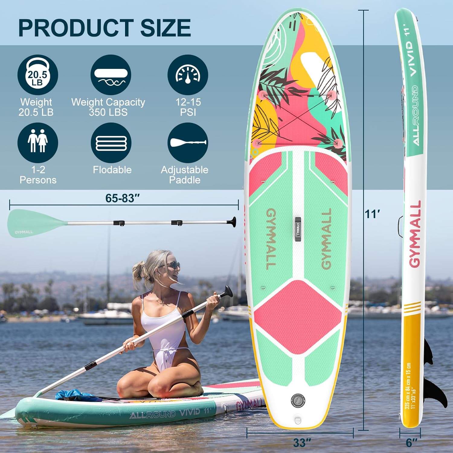 GYMMALL Paddle Board, Inflatable Stand Up SUP Paddle Boards for Adults & Youths of All Skill Levels, Wide & Non-Slip Deck Design Blow Up Paddleboards with Premium Accessories & Storage Bag