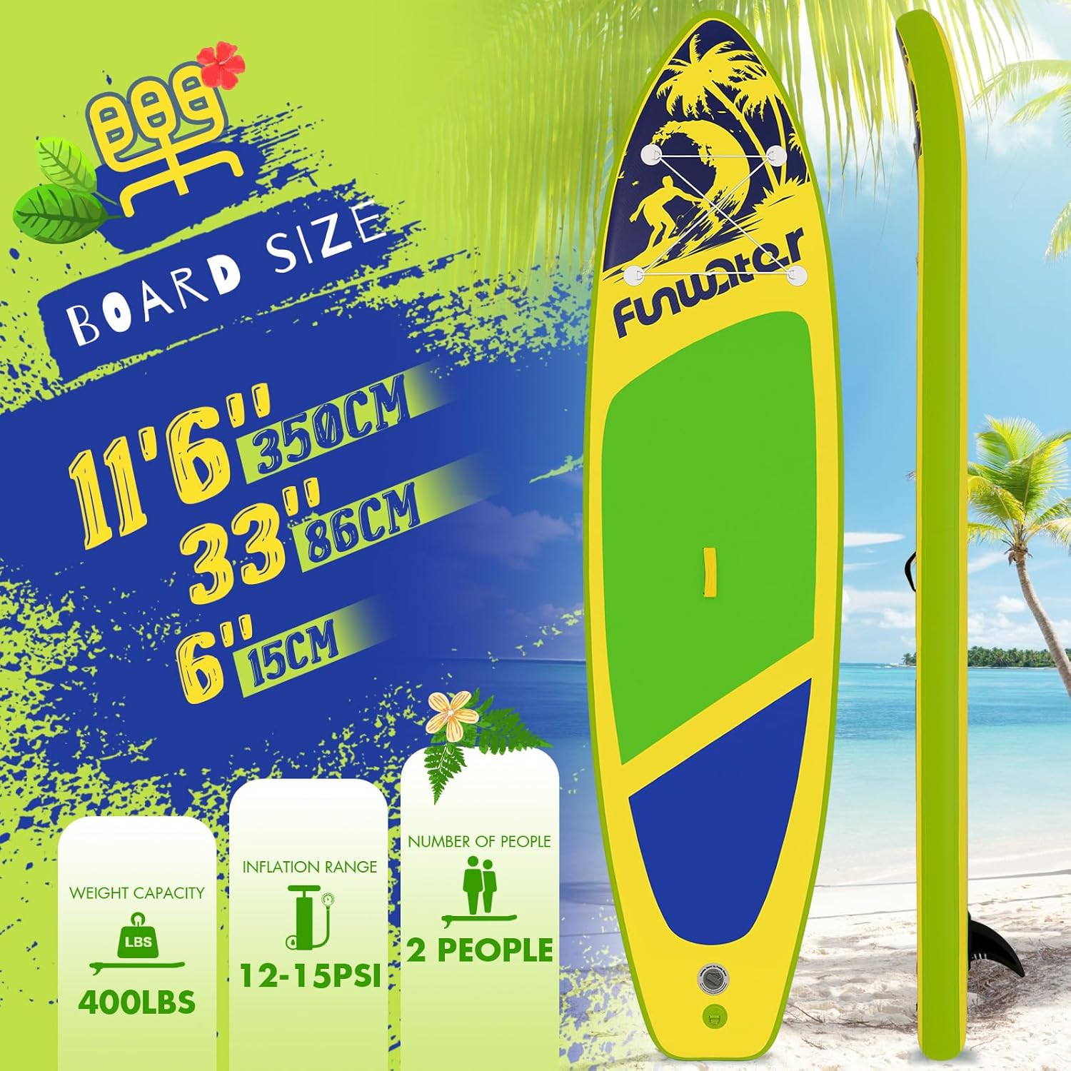 FunWater Inflatable Stand Up Paddle Board with Premium SUP Paddleboard Accessories, Anti-Slip EVA Deck, 11'/10'6'' Paddle Boards for Adults & Youth of All Skill Levels