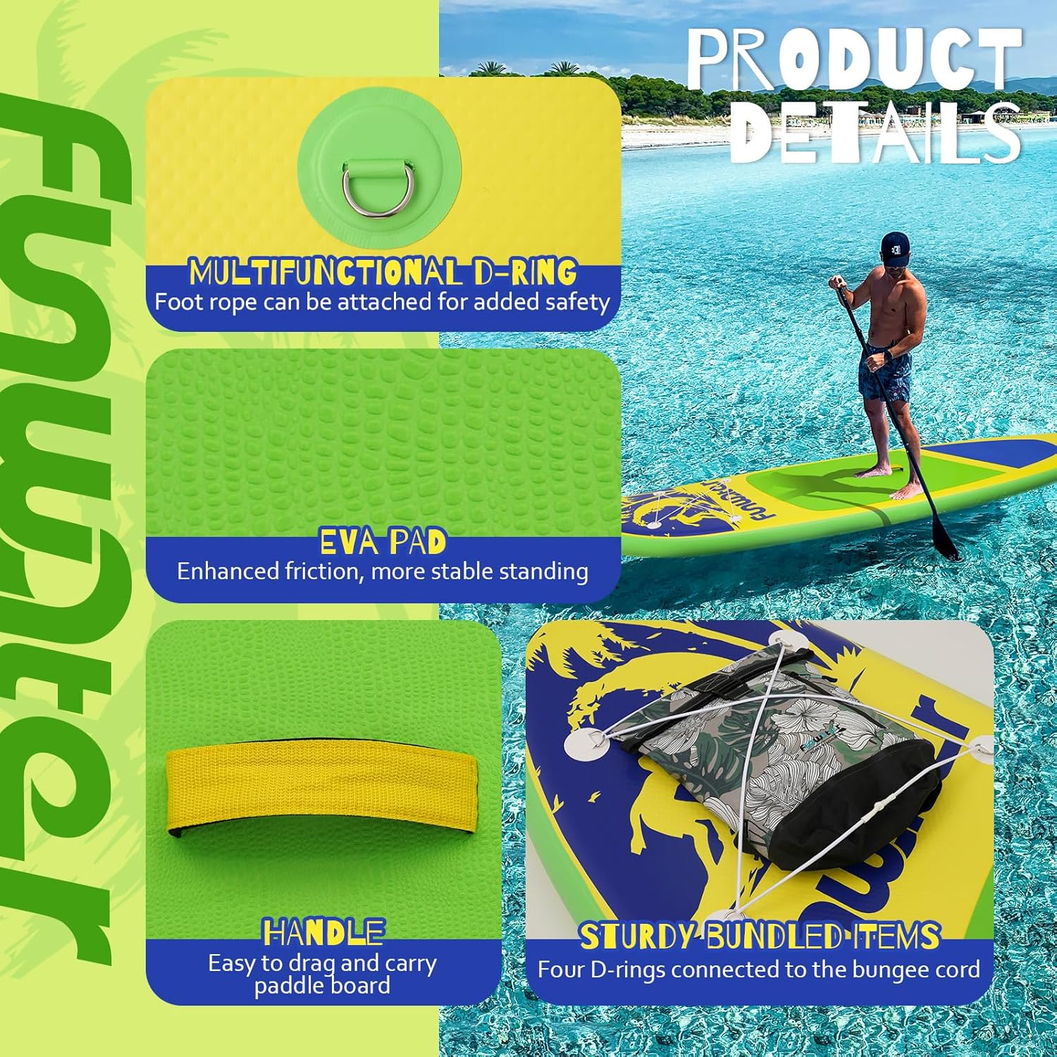 Alternative view of FunWater Inflatable Stand Up Paddle Board with Premium SUP Paddleboard Accessories, Anti-Slip EVA Deck, 11'/10'6'' Paddle Boards for Adults & Youth of All Skill Levels