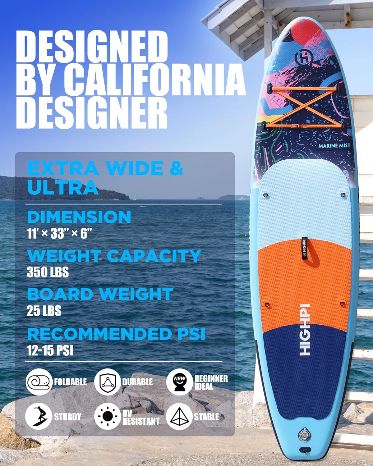 Highpi Inflatable Stand Up Paddle Board for Youth and Adults u2013 Wide Sup with Premium Accessories, Blow Up Paddleboard for Surfing, Fishing, Yoga & More