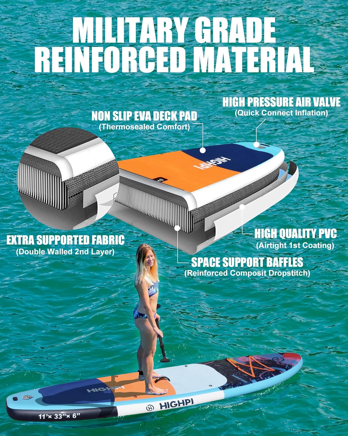 Alternative view of Highpi Inflatable Stand Up Paddle Board for Youth and Adults u2013 Wide Sup with Premium Accessories, Blow Up Paddleboard for Surfing, Fishing, Yoga & More