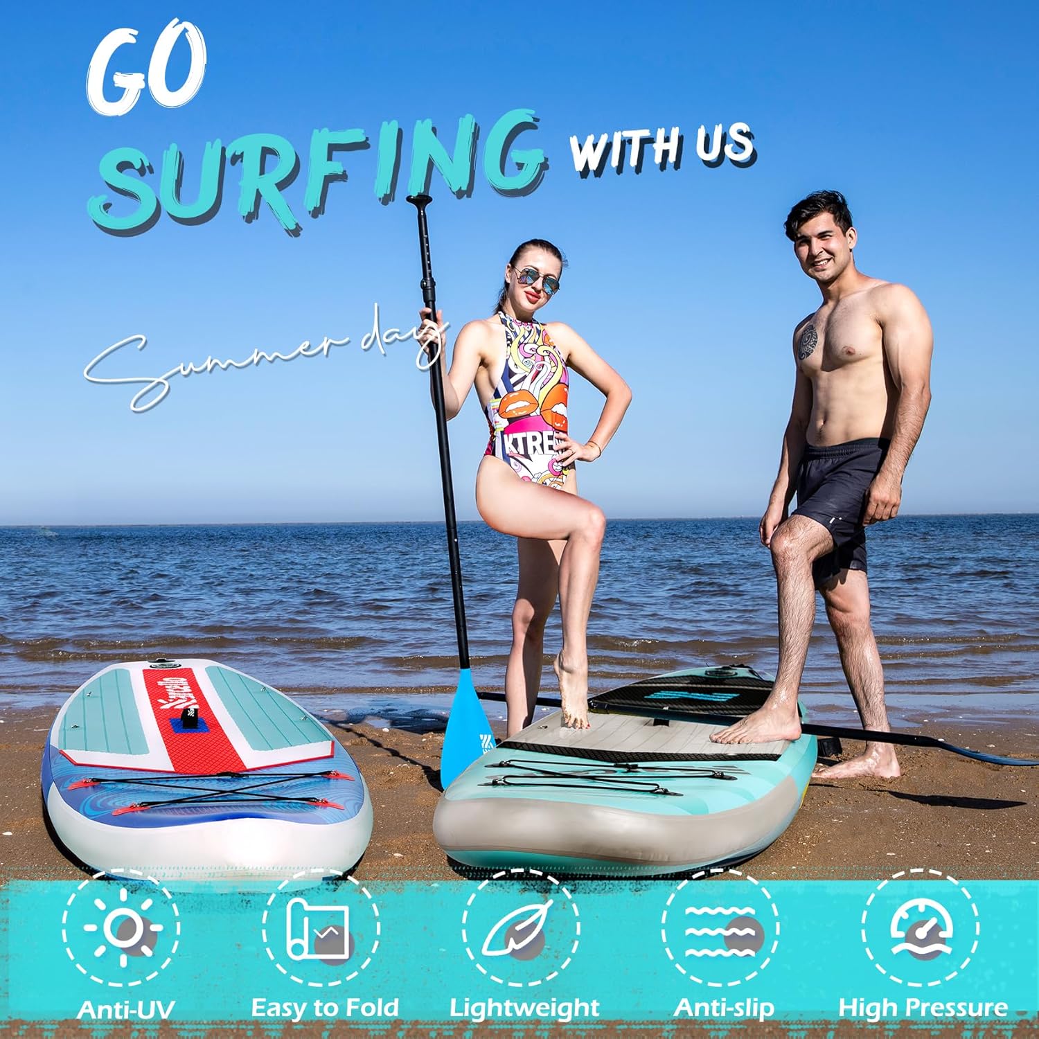 Paddle Board, Inflatable Stand Up Paddle Board，10.6'×33"×6" Ultra-Light SUP Board with Hand Pump, Leash, Repair Kit, Waterproof Phone Case and Backpack
