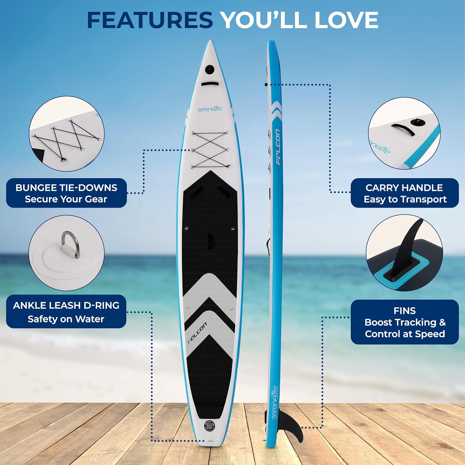Alternative view of SereneLife 14u2019 Inflatable Stand Up Paddle Board for Racing u2013 28u201D Narrow Design for Expert Paddlers with Non-Slip EVA Deck Pad, Includes Premium SUP Accessories and GoPro Mount, for Youth and Adults