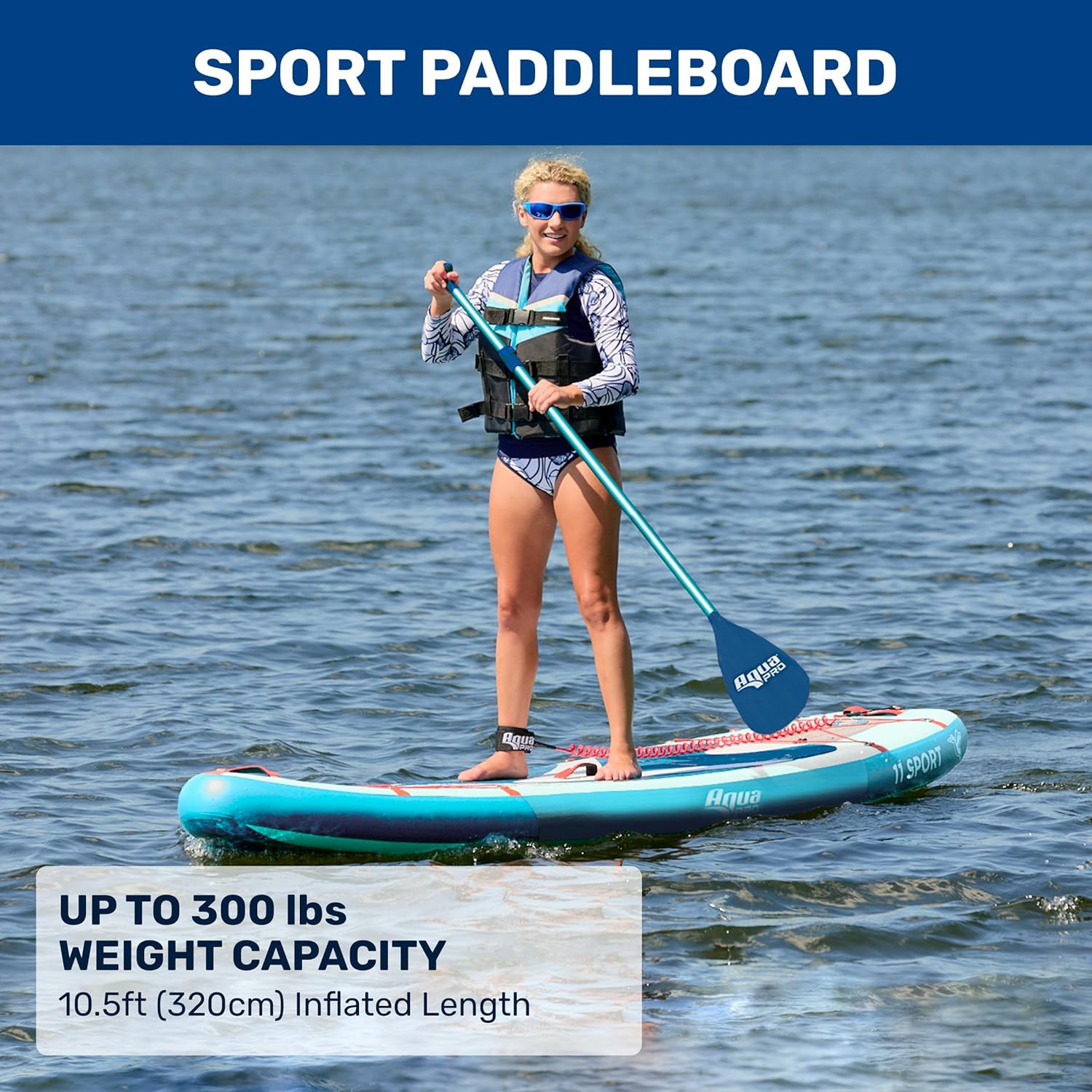 Aqua PRO Halcyon Sport Inflatable Stand-Up Paddleboard iSUP, Standard Design with Non-Slip EVA Deck, Includes Paddle, Ankle Leash, Pump and Carry/Storage Bag