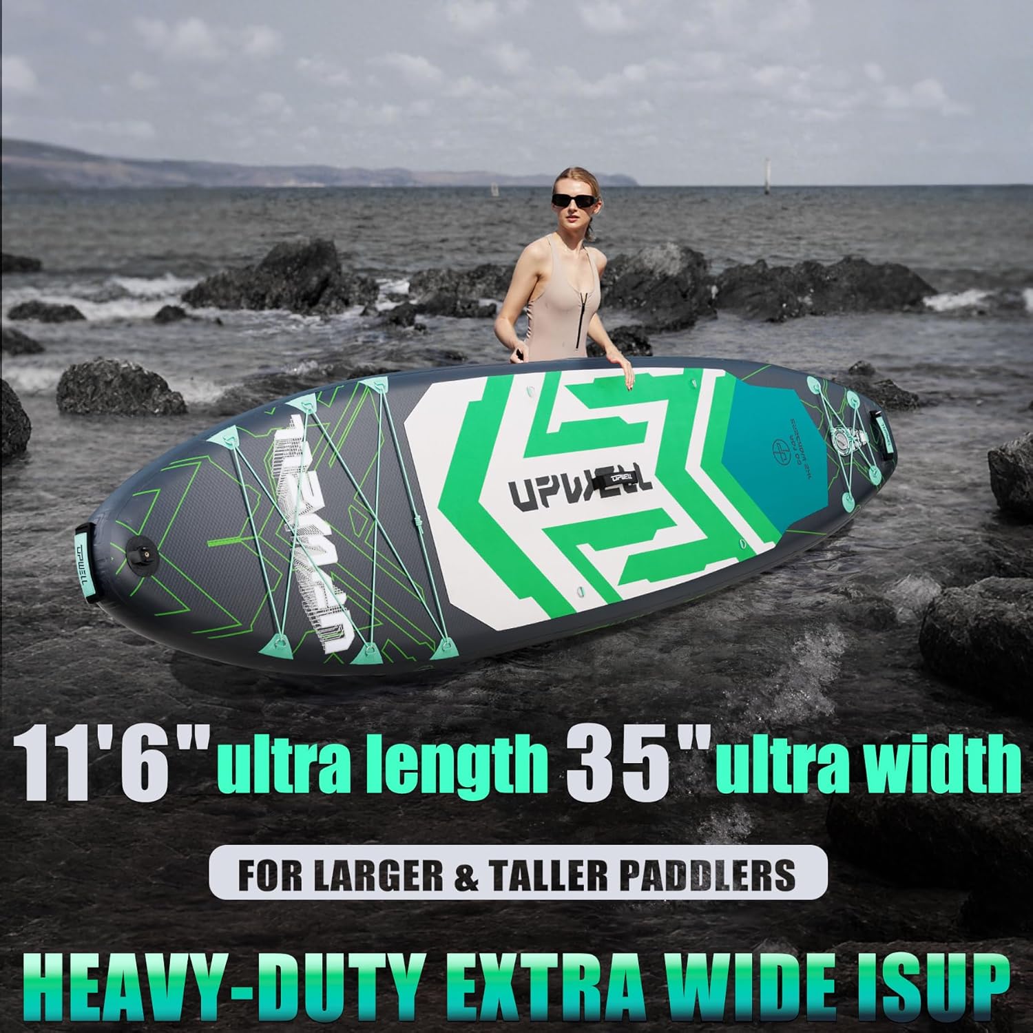 Alternative view of UPWELL 11'6"×35" Extra Wide Inflatable Paddle Board, Stand Up Paddle Board for Youth & Adults, Stable Design, Premium SUP Accessories, 120L Backpack, 10L Dry Bag, Paddle, Leash, Hand Pump, US Fins