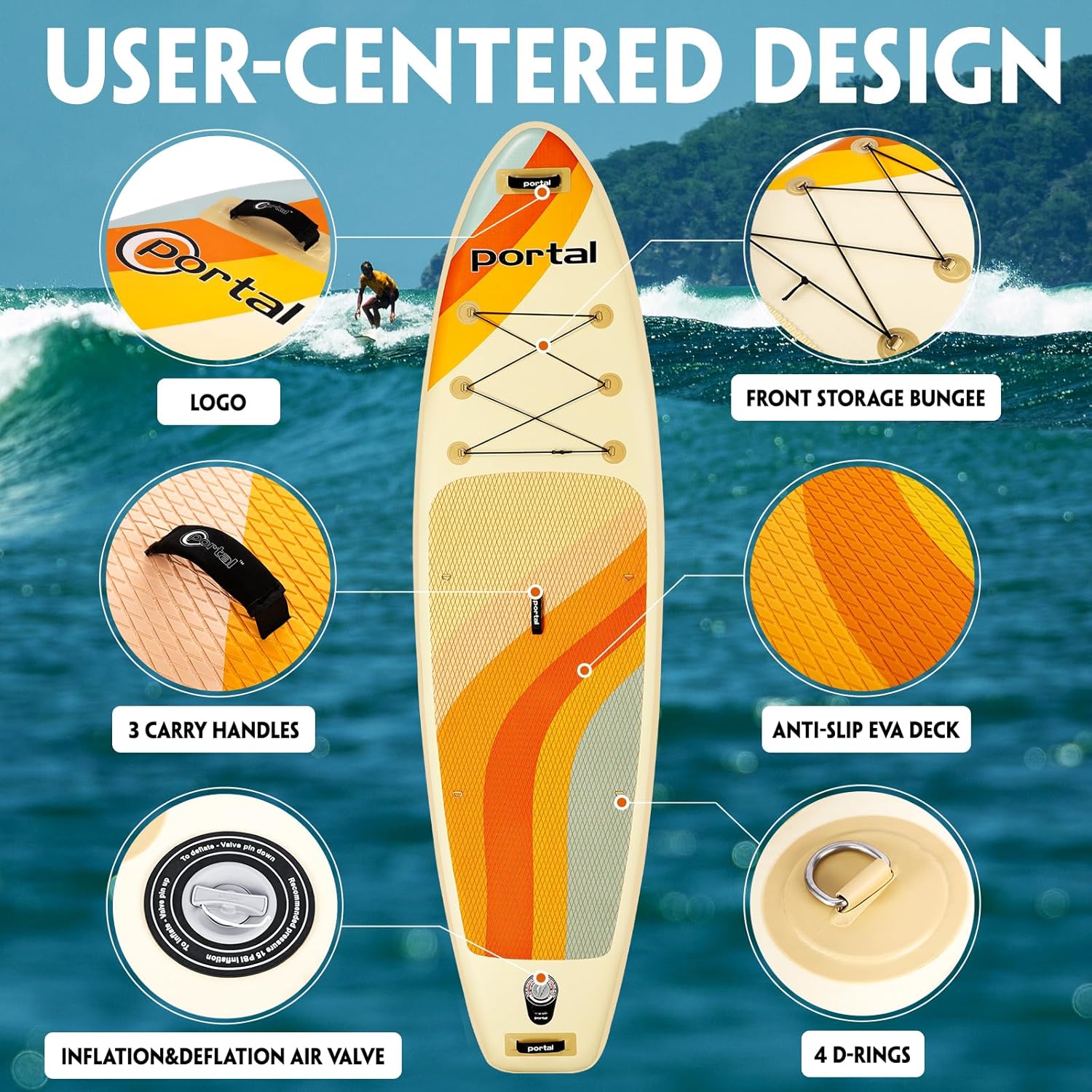 Alternative view of PORTAL SUP Inflatable Paddle Board for Adults 10'6'' Stand Up Paddleboard,Non-Slip Deck Blow up Paddle Boards with Adjustable Paddle, Carry Bag, and Repair Kit