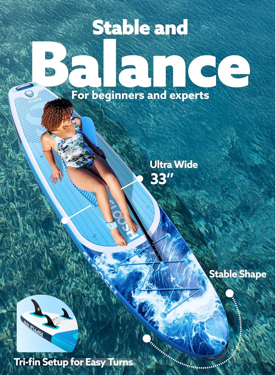 SLOOSH Inflatable Stand Up Paddle Board, 10'6" Paddle Boards with Premium Accessories, Non-Slip EVA Deck, Ultra-Light Carry Bag Pump, Ripple SUP for Youth & Adults of All Skill Levels