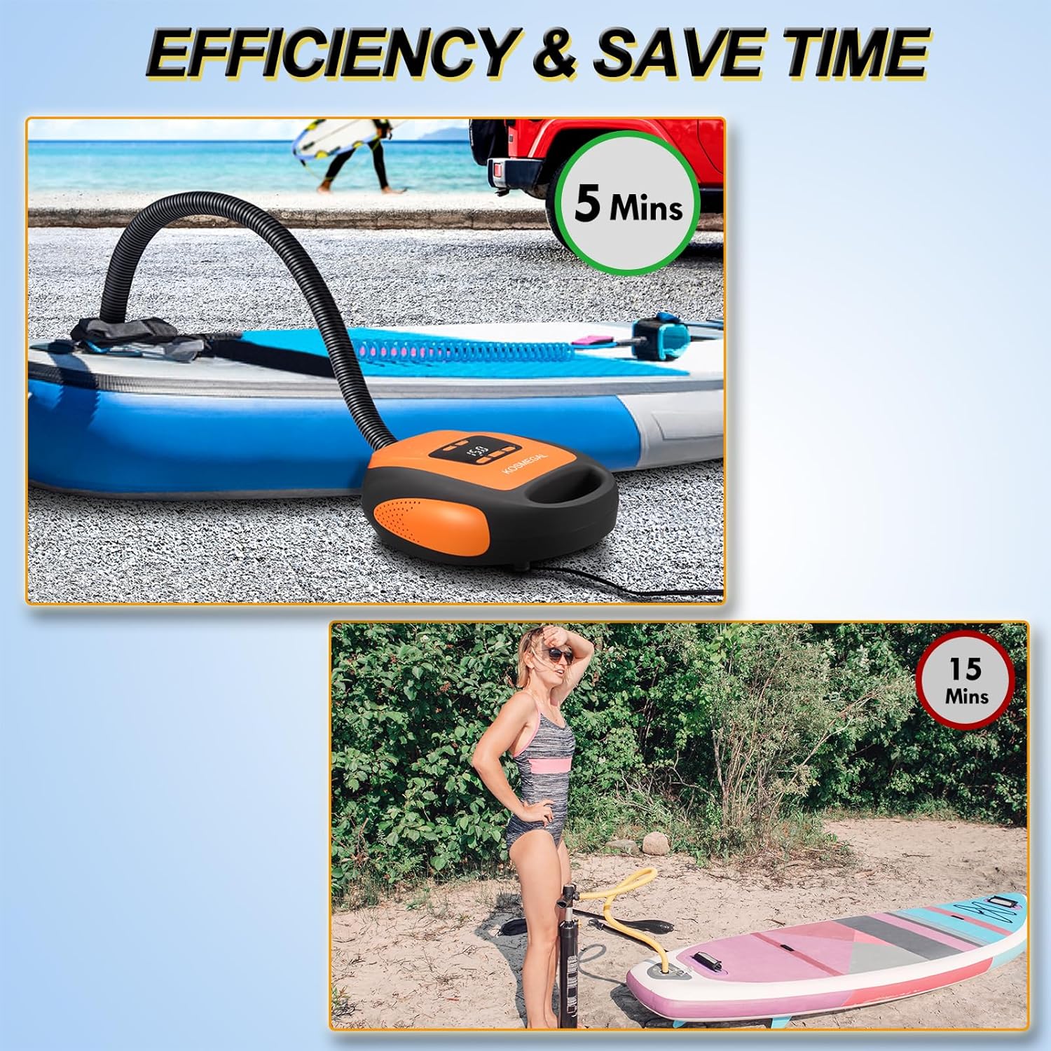 Alternative view of kosmegal Paddle Board Pump Electric Portable, SUP Pump for Paddleboard, 20PSI Air Compressor with Auto-Off, Deflation Function and 12V DC Car Connector for Inflatables, Kayaks and Boats