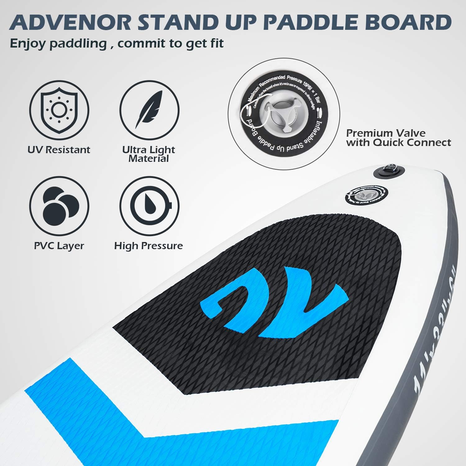 Alternative view of ADVENOR Paddle Board 11'x33 x6 Extra Wide Inflatable Stand Up Paddle Board with Hand Pump,Leash, Adjustable Paddle For Basic Version, Extra Kayak Paddle Kayak Seat 2 Fishing Mounts For Fishing Version