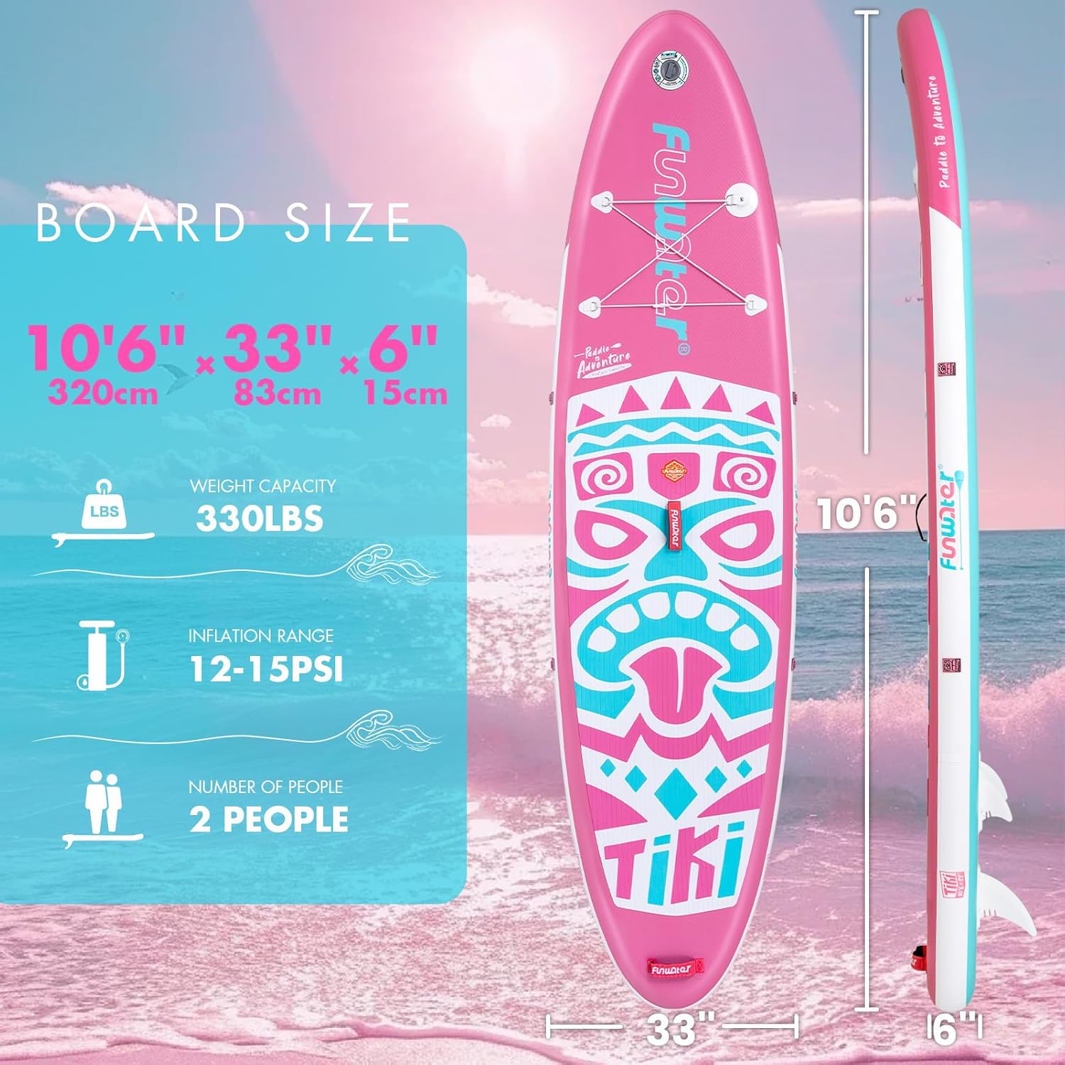 FunWater 8'/10'/10'6"/11'6" Inflatable Stand Up Paddle Board with Premium SUP Paddleboard Accessories, Wide Stable Anti-Slip EVA Deck,Paddle Boards for Adults & Youth of All Skill Levels