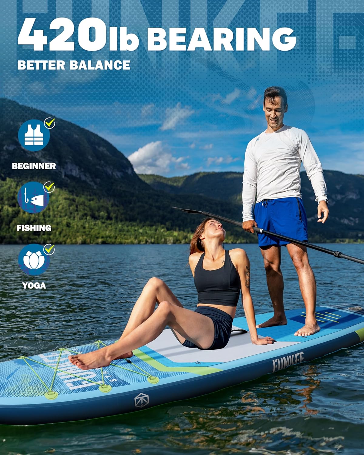 Alternative view of FUNKEE 11u2019×34"×6" Extra Wide Inflatable Stand Up Paddle Board, Sup Board with Removable Fins, Backpack, Floating Paddle, Safety Leash, Floating Phone Case for Adults & Youth of All Skill Levels