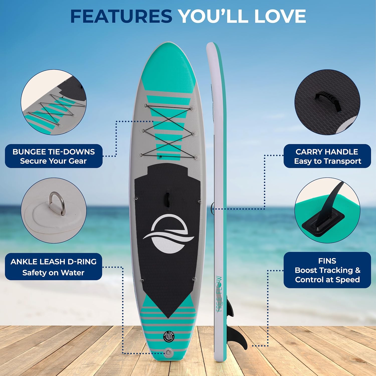 Alternative view of SereneLife Inflatable Stand Up Paddle Board with Premium SUP Accessories u2013 Wide Stable Design with Non-Slip EVA Deck Pad for Adults and Youth of All Skill Levels