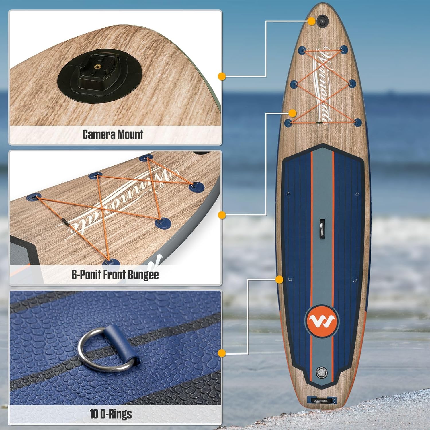 Alternative view of WNOVA 11' Inflatable Stand Up Paddle Board, 33u201D Extra Wide All-Around SUP with Premium Accessories, Wood Grain Paddle Board for Adults & Youth, Stable Family Touring SUP