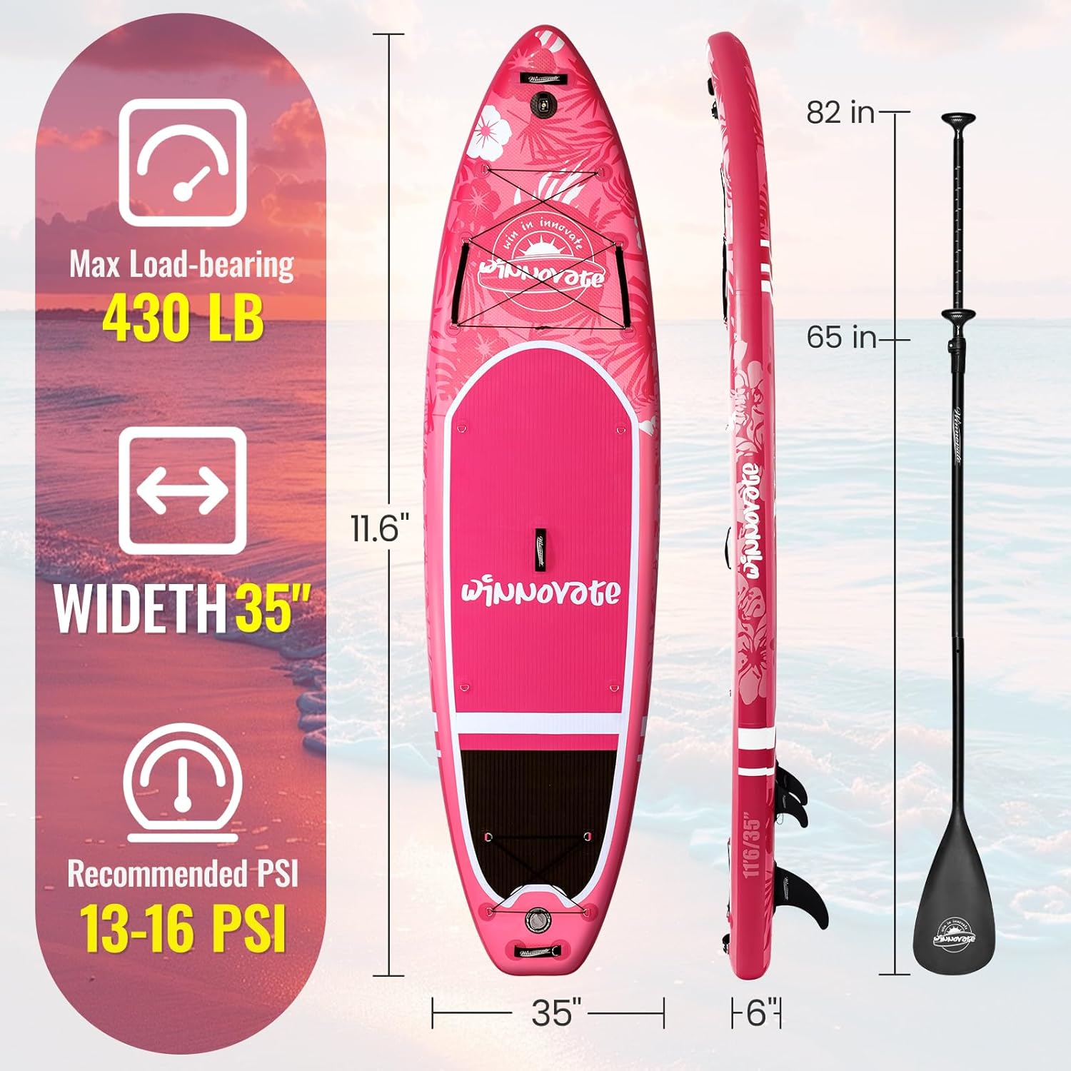 WNOVA 11'6"x35"x6" Wood Grain Stand Up Paddle Board Inflatable, Portable SUP Paddleboard with Complete Accessories, Camera Mount and 10L Dry Bag,Extra Wide Blow Up Paddle Board for Adults Youth Family