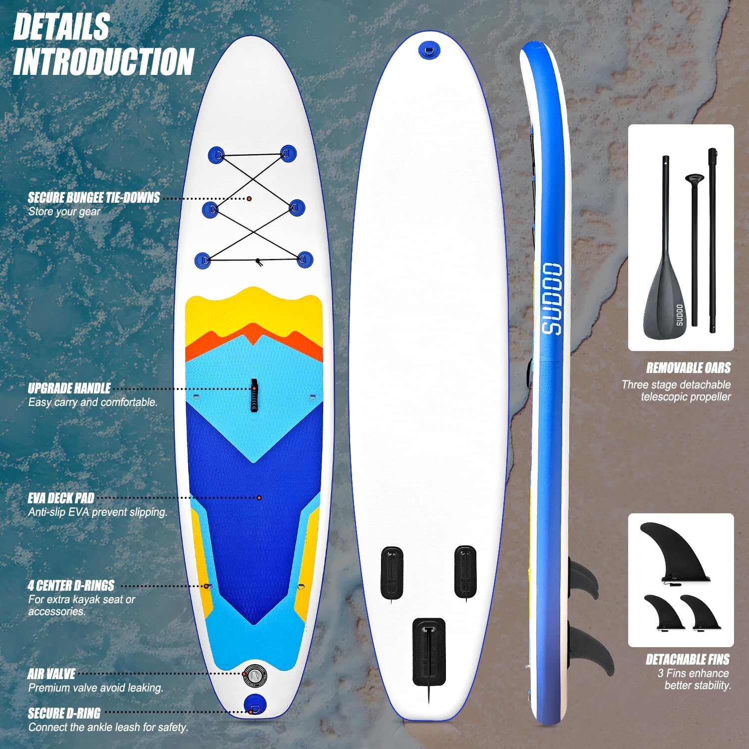 Alternative view of Inflatable Stand Up Paddle Board 10u2018x30u2018u2018, Ultra-Light SUP Board with Backpack, Pump, Paddle, Coil Leash, 3 Fins, Repair Kit, Stable SUP with Non-Slip EVA Deck for Adults & Youth