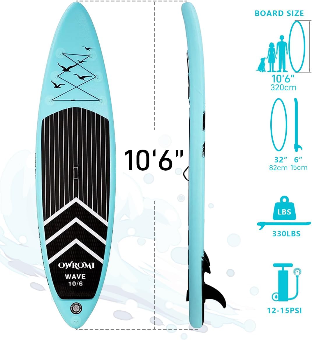 SUP Inflatable Stand Up Paddle Board 10'6" Ultra-Light Thick Paddleboard for All Skill Levels ISUP Paddle Board with Accessories, 10/6 Inflatable Paddle Boards for Adults & Youth