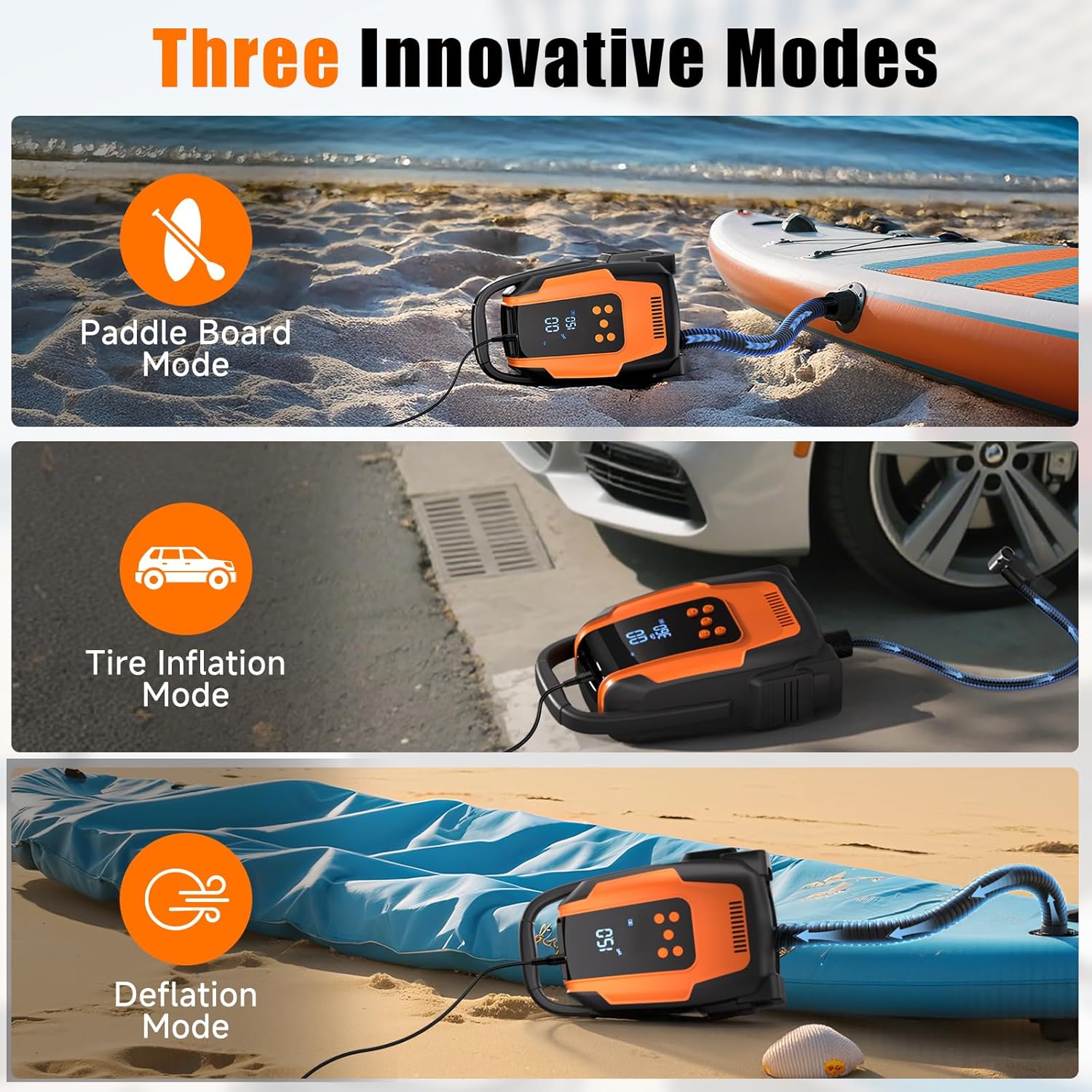 Alternative view of Komobe Electric Paddle Board Pump, 50PSI High Pressure Portable SUP Air Pump with Auto-Off and Deflation Function, 12V DC Car Connector for Stand Up Paddle Boards, Car Tires, Boats, Kayaks