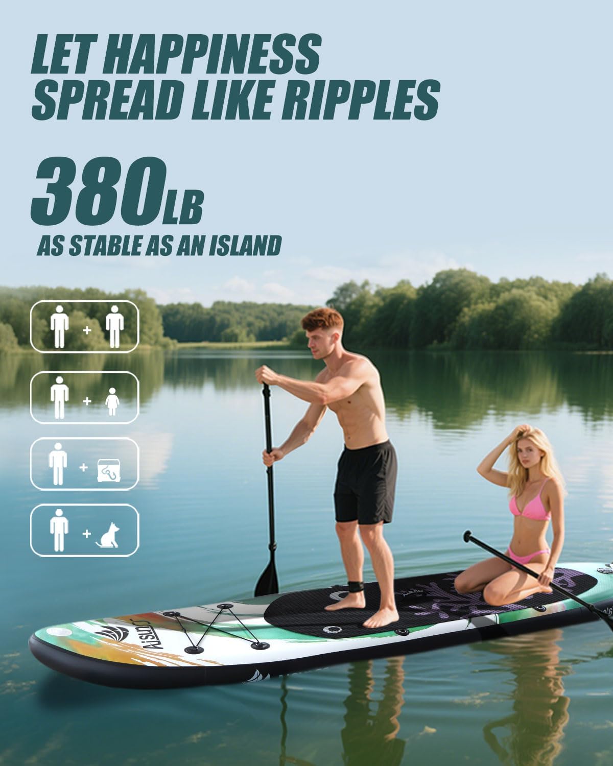 Alternative view of AISUNSS Inflatable Paddle Board for Adult, Paddle Board for All Skill Levels, Wide SUP Board with Primium Accessories Include SUP Carry Bag, Hand Pump, 10L Waterproof Bag and Adj Paddle