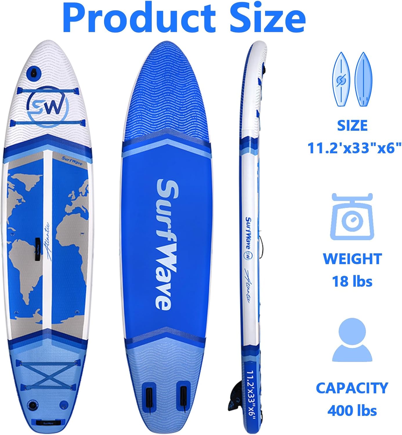 11'/6"×34" Inflatable Stand Up Paddle Board for Adults & Beginner SUP, Backpack, Removable Fin, Ankle Leash, Phone Case & Waterproof Bag, Hand PUM, Wrench