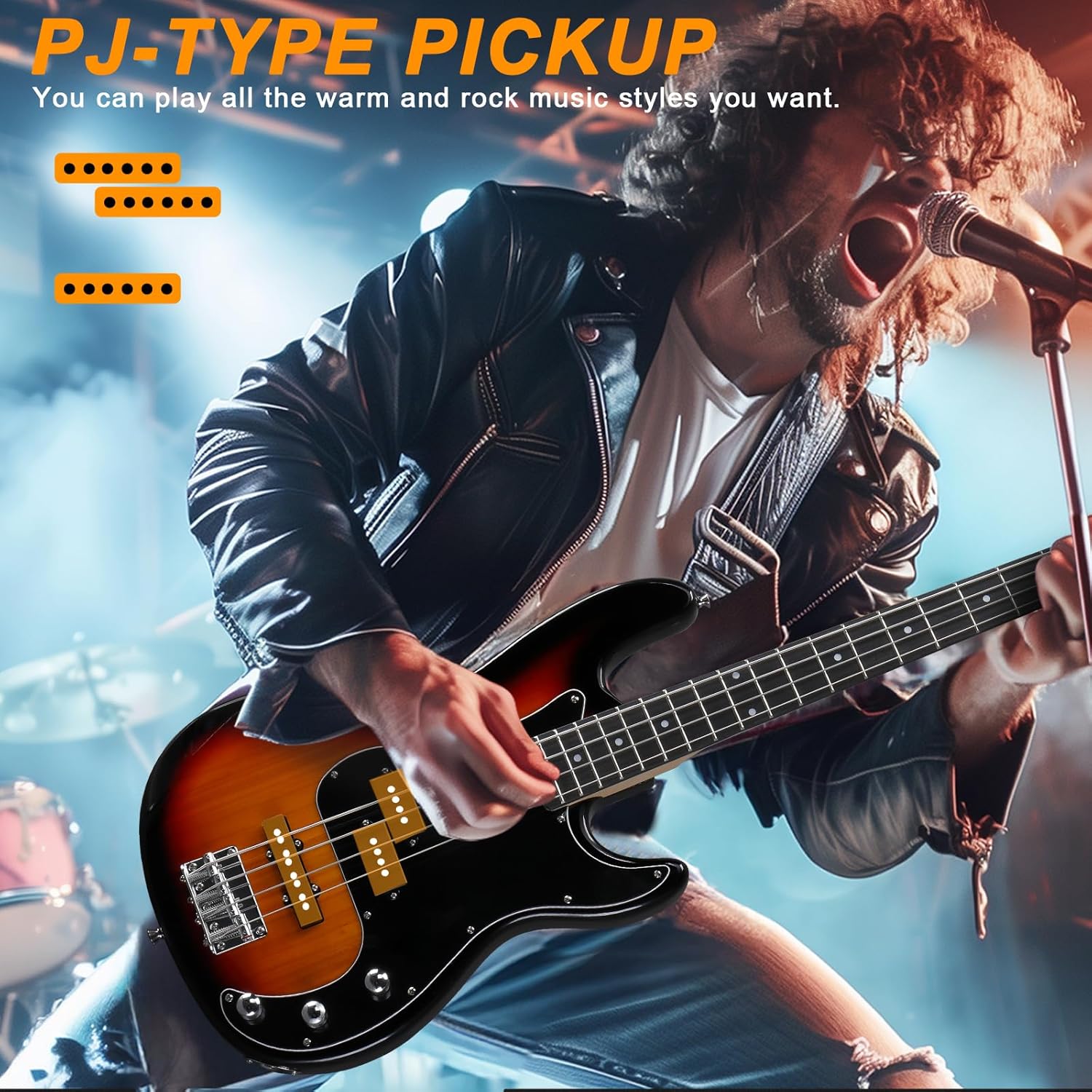 Alternative view of Ktaxon 4 String Bass Guitar, Bass Kit Full Size Guitar Starter Kit with 20W AMP, Portable Gip Bag, Premium Cable, Adjustable Guitar Strap, Picks and Wrench, Gift For Music Lover(Bass Set-Sunset)