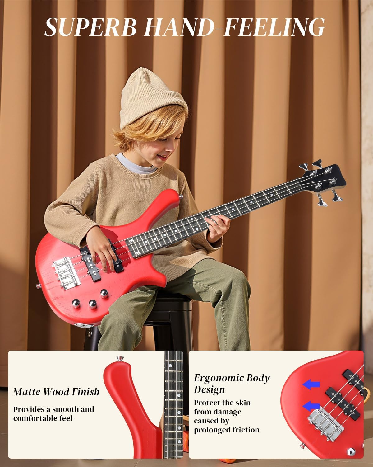 Ktaxon 36 Inch Bass Guitar 4 String Electric Bass Guitar with Dual Connectivity & Portable Power 15W Amp, Excellent Tone, Exquisite Craftsmanship and Ergonomic Body Design for Beginner(Red)