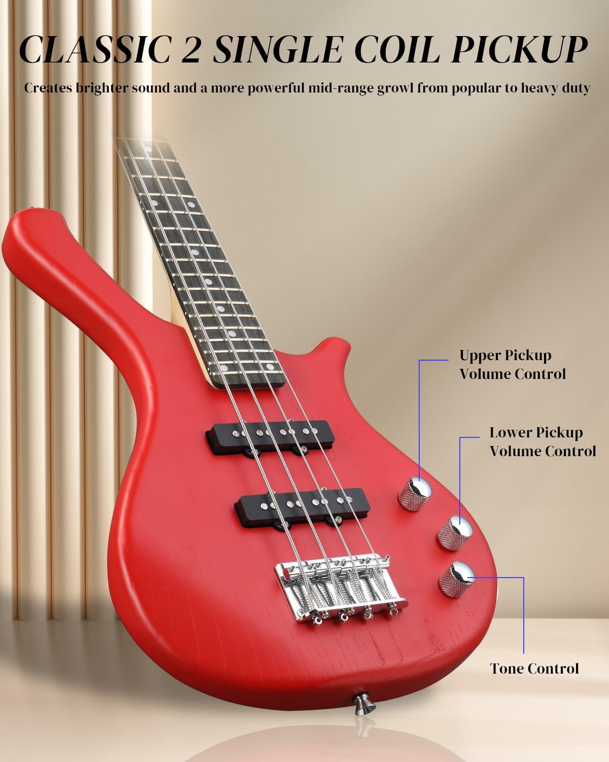 Alternative view of Ktaxon 36 Inch Bass Guitar 4 String Electric Bass Guitar with Dual Connectivity & Portable Power 15W Amp, Excellent Tone, Exquisite Craftsmanship and Ergonomic Body Design for Beginner(Red)