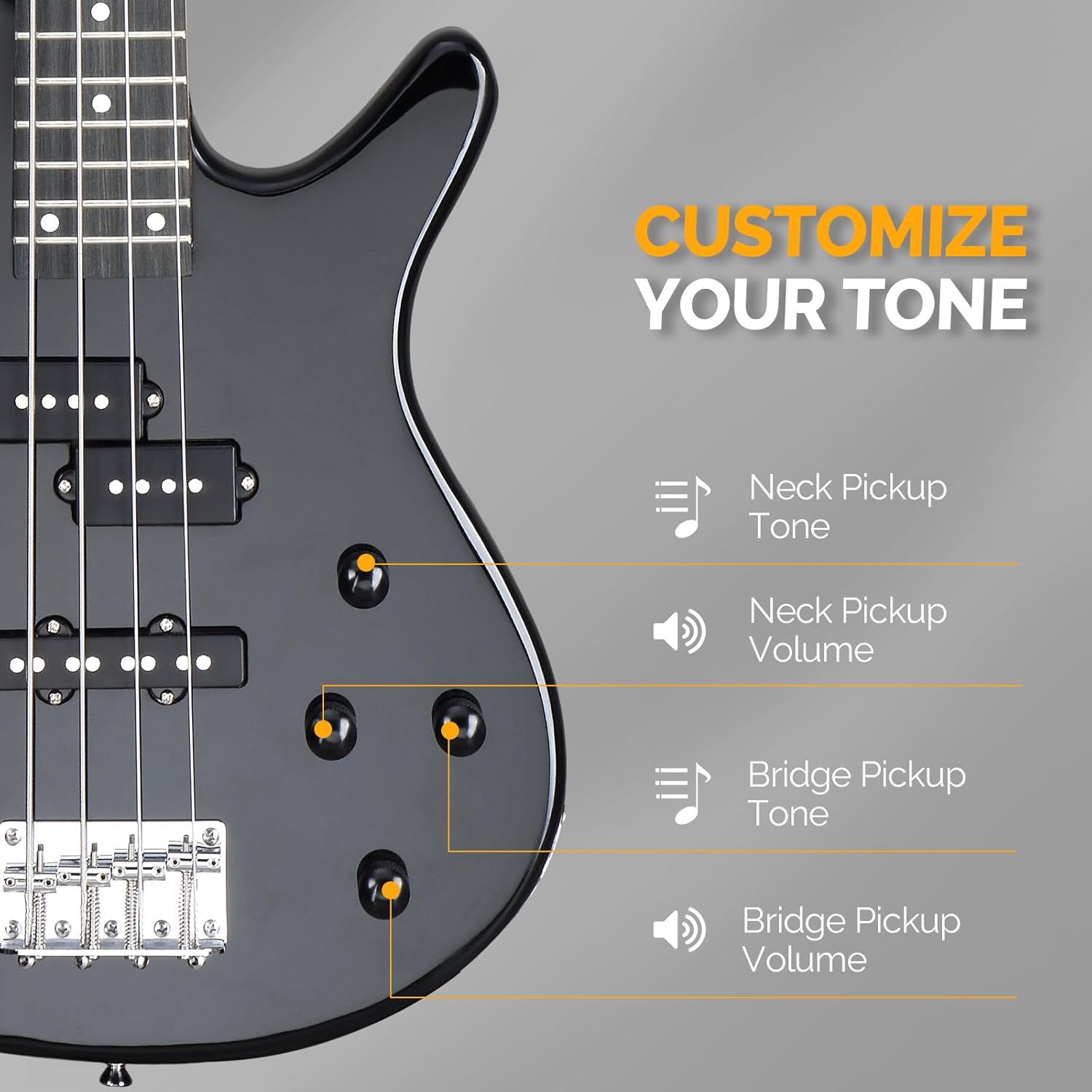 Alternative view of GLARRY 4 String Electric Bass Guitar Beginner Kit，GIB Series Full Size Solid Body Bass Guitar with 20W AMP, Gig Bag Backpack and Accessories (Black)