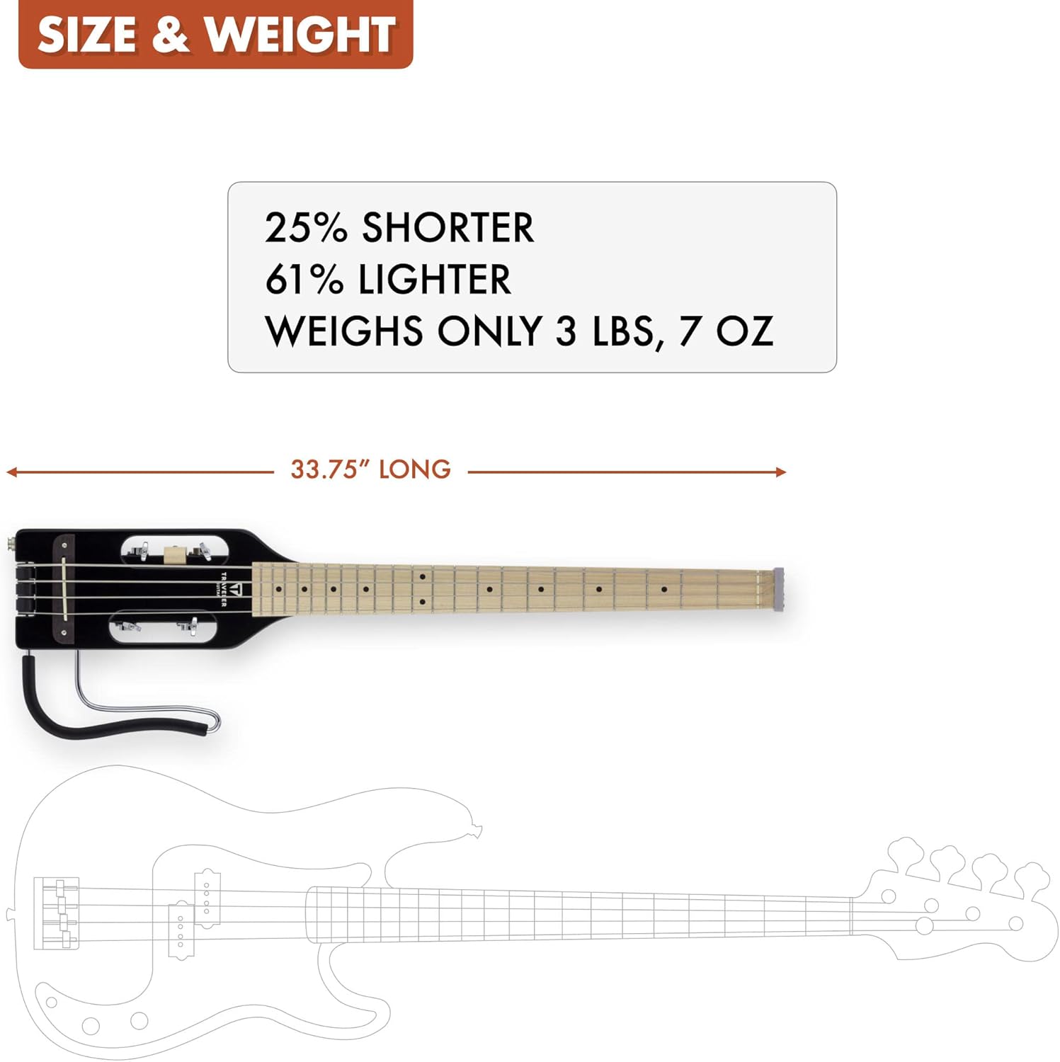 Alternative view of Traveler Guitar Ultra-Light Gloss Black Bass Guitar | Small Bass Travel Guitar with Removable Lap Rest | 30" Scale Portable Headless Guitar | Mini Guitar with Custom Gig Bag