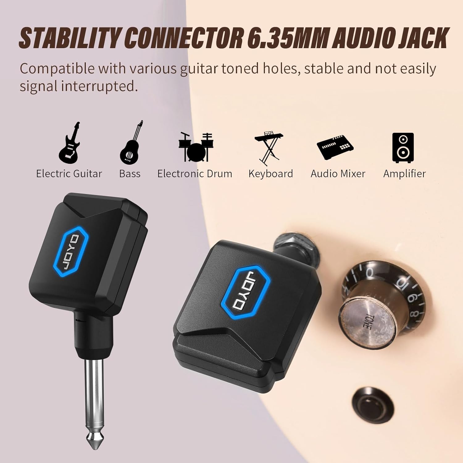 Alternative view of JOYO Wireless Guitar System 5.8GHz Wireless Guitar Transmitter Receiver with Charging Box 4 Signal Channel for Guitar Bass Electric Instruments (JW-06)