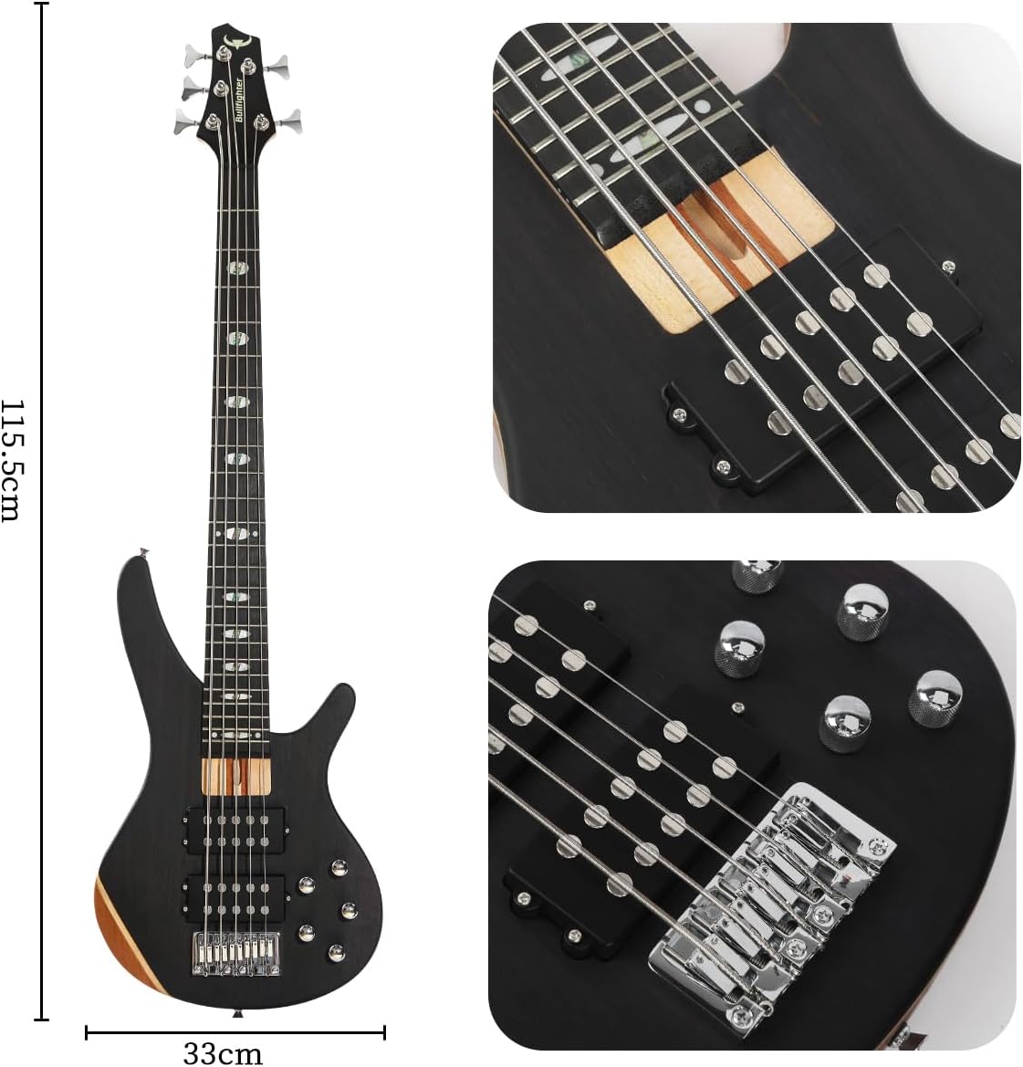 Alternative view of Bullfighter Elem Electric Bass Guitar 5 Strings Full Size P Bass Beginner Kit Black for Starter with Gig Bag, Guitar Strap, and Bass Guitar Cable DB Series (Black)