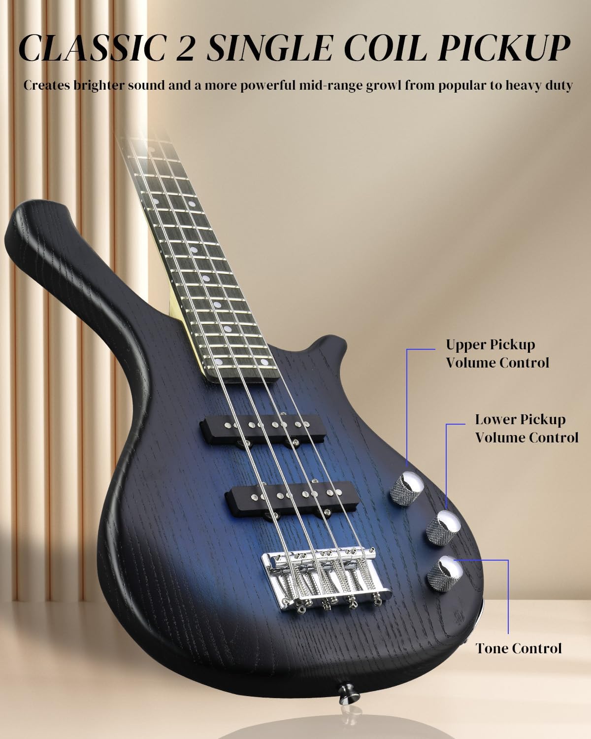 Alternative view of Ktaxon 36 Inch Bass Guitar 4 String Electric Bass Guitar with Dual Connectivity & Portable Power 15W Amp, Excellent Tone, Exquisite Craftsmanship and Ergonomic Body Design for Beginner(Blue)