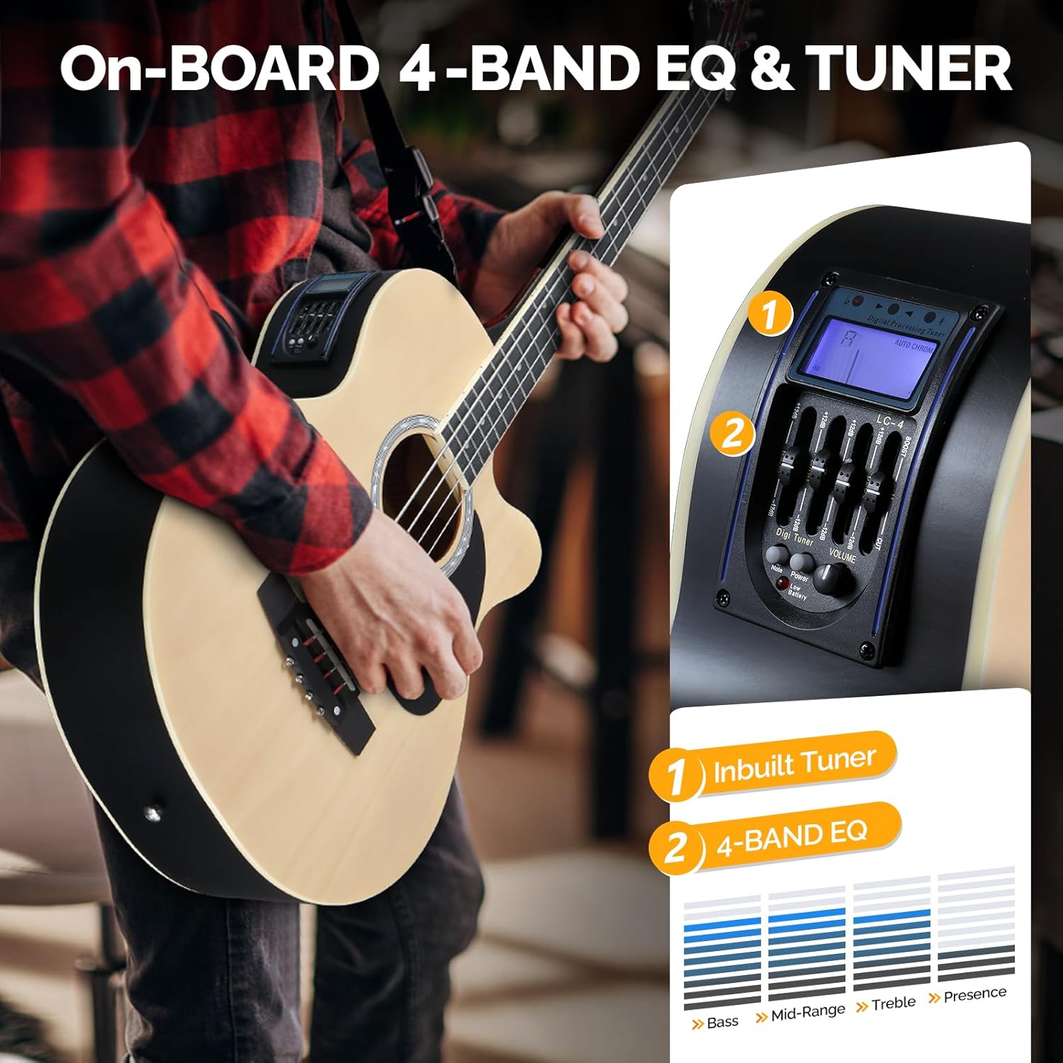 Alternative view of GLARRY Full Size Acoustic Electric Bass Guitar Beginner Kit w/ 15W Amp, Cutaway 4 Strings Electric Acoustic Bass Guitar w/Inbuilt Tuner, Bag, Strap, Picks, Strings, Bass Guitarra，Matte Natural