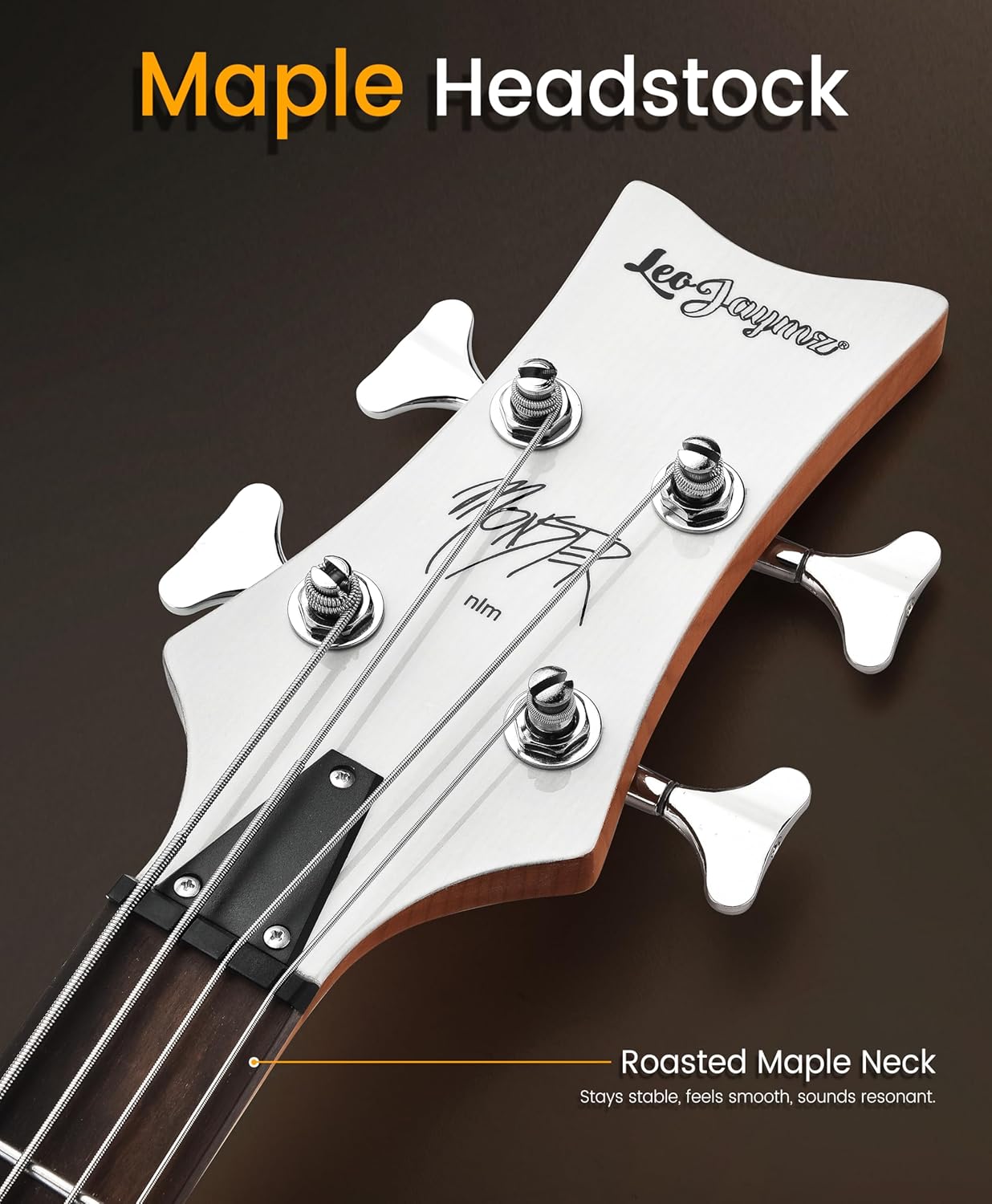 Alternative view of Leo Jaymz Monster 4-String Bass Guitar - Dual PB-Style Pickups, Solid Ash Body, Ebony Fingerboard, Transparent White Gloss