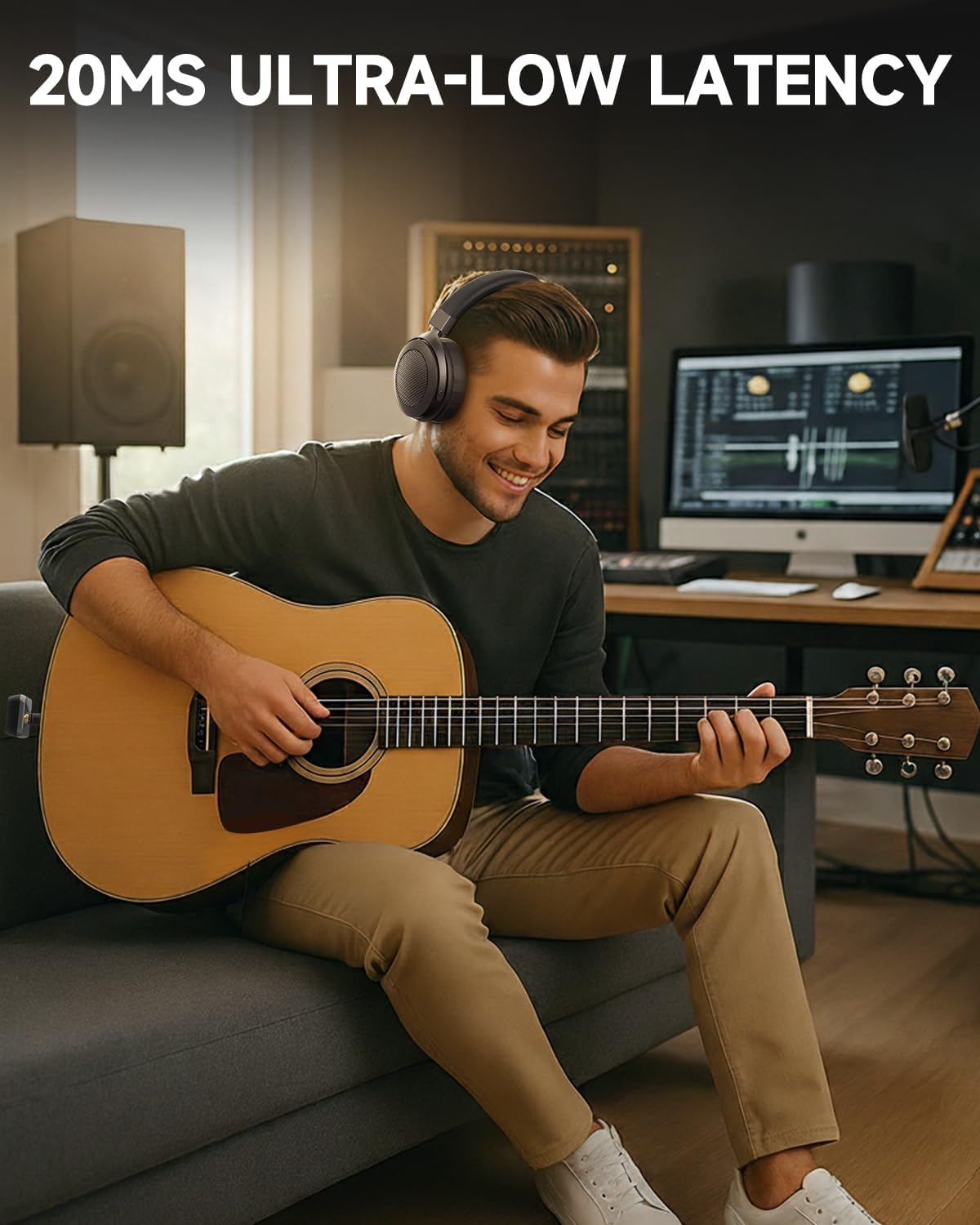 Alternative view of Rumoon 2.4GHz Wireless Headphones for Bass Guitar, 20ms Low Latency, Wireless Over Ear Headphones with 6.35mm & 3.5mm Jack for Studio Monitor & Mixing DJ AMP Keyboard, Pure Black