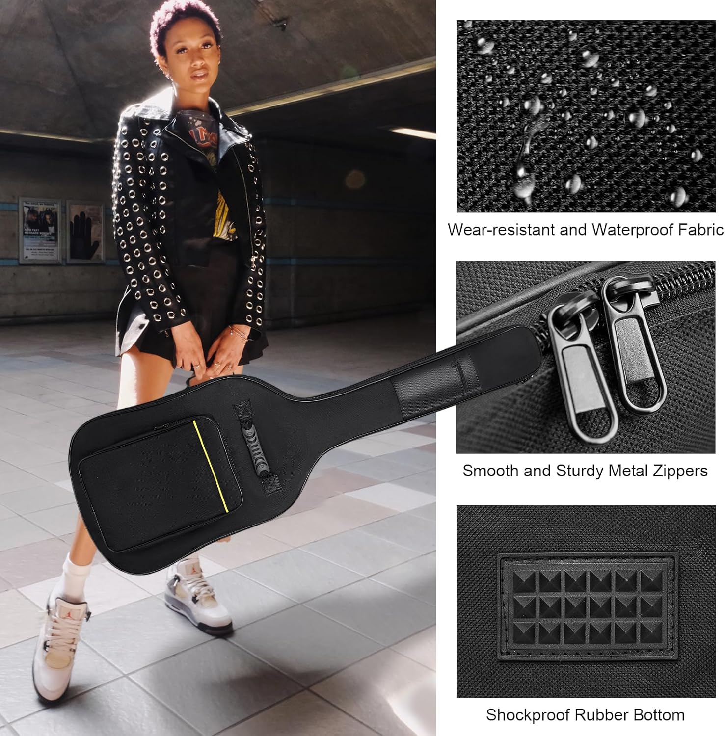 Alternative view of Muscab Bass Guitar Case 7mm Padding Waterproof Bass Guitar Gig Bag, Electric Bass Guitar Bag Backpack with Neck Strap and Pockets, Black