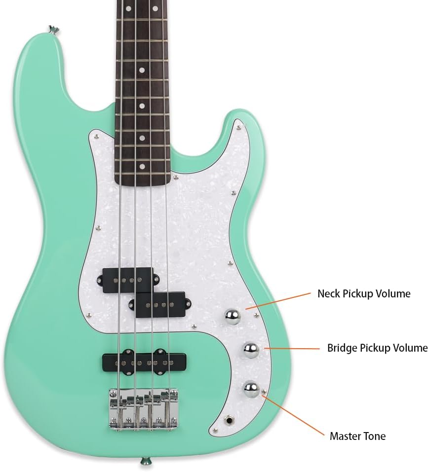 Alternative view of Fojill Full Size Four String Electric Bass Guitar With 10 Watt Amplifier 4 String Right Handed Beginner Kit Set With 600D Gig Bag,Picks,Noiselss Cable,Extra Strings(GGR)