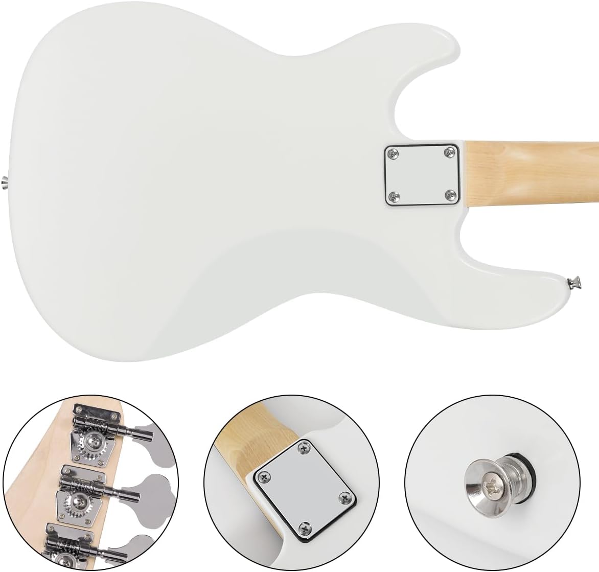 Alternative view of Electric Bass Guitar 4 Strings Full-Size Standard Bass PB-Style Beginner Kit Black for Starter with Gig Bag Guitar Strap and Guitar Cable, MS-FD (white)