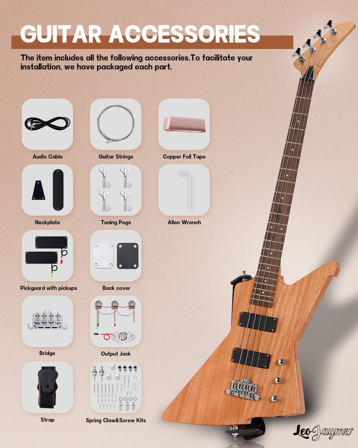 Leo Jaymz DIY Electric Bass Guitar Kit Mahogany Body Maple Neck (AX)