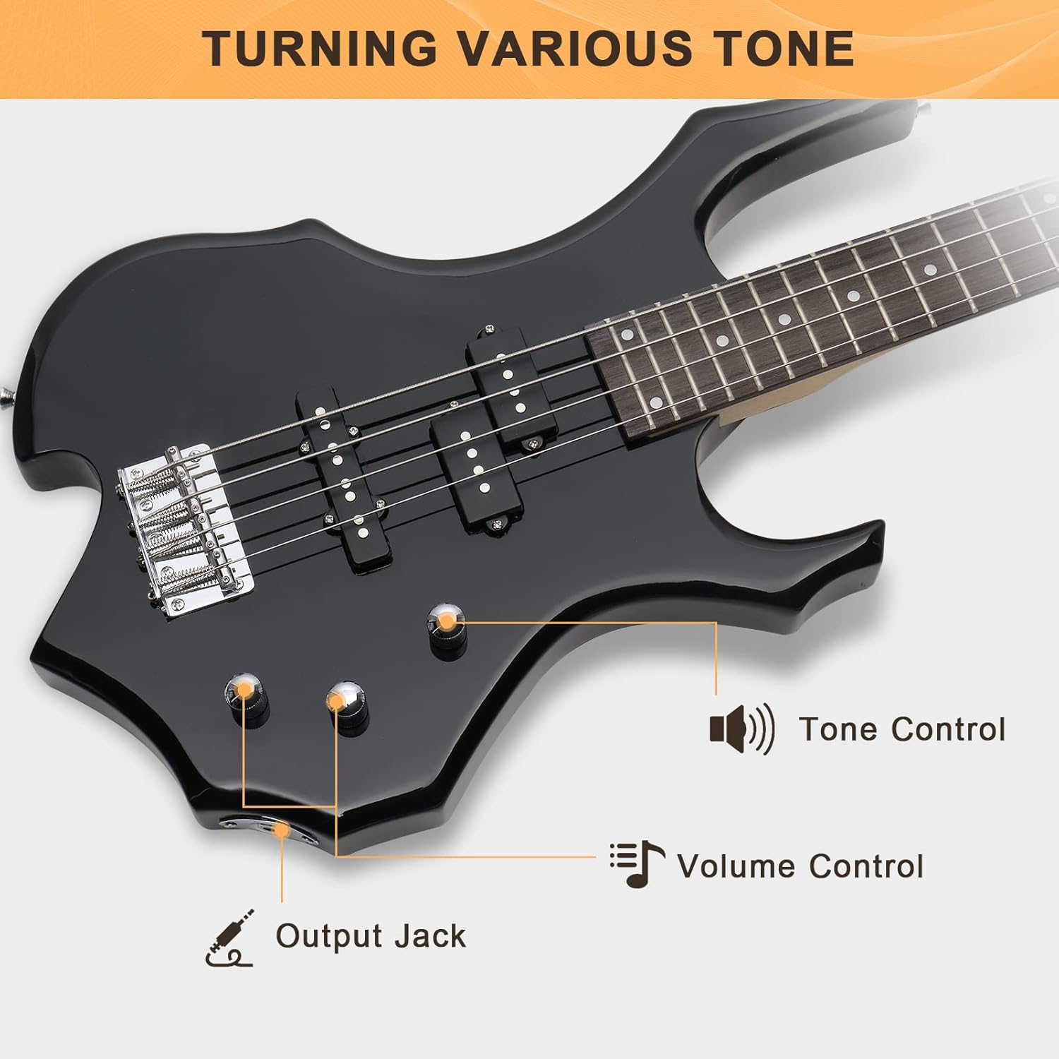 Alternative view of GLARRY Electric Bass Guitar 4 Strings Buring Fire Style Single Coil - Split Single Coil Pickups for Beginner Adults Right Hand w/ 20W Amp, Bag, Strap and Cord (Black)