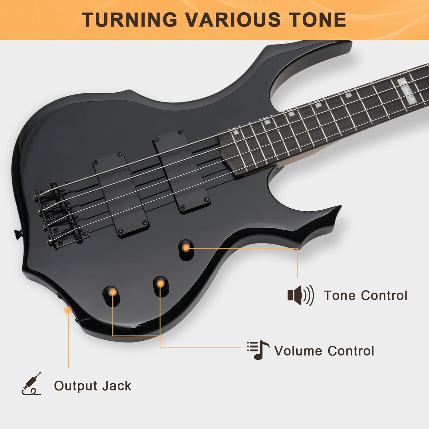 Alternative view of GLARRY Electric Bass Guitar 4 Strings Buring Fire Style HH Pickups for Beginner Adults Right Hand Amp Cable, Bag, Strap and Cord (Black)