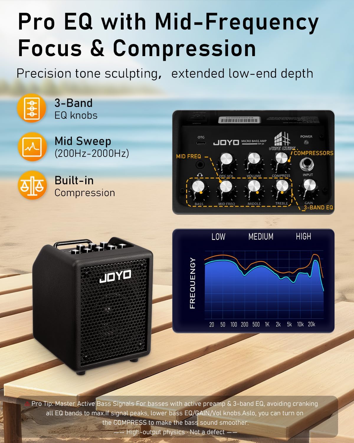 Alternative view of JOYO 30W Bass Amp Portable Combo Amplifier 4" Speaker with Bluetooth 5.1 + OTG Direct Recording | 3-Band EQ + Compressor | Headphone Practice for Bassist Livestream Solo Gigs (Vibe Cube BA-30, Black)