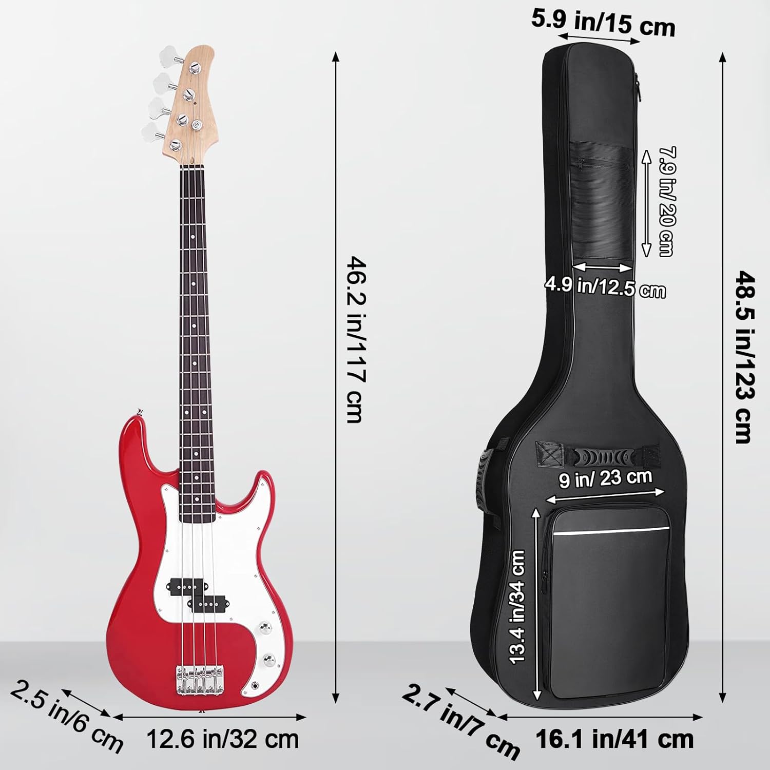 LETSROCK Bass Guitar Case, Bass Guitar Gig Bag 0.35 Inch Waterproof Thick Padding Backpack Soft Electric Bass Guitar Bag Dual Adjustable Shoulder Strap Pocket & Back Hanger Loop Black