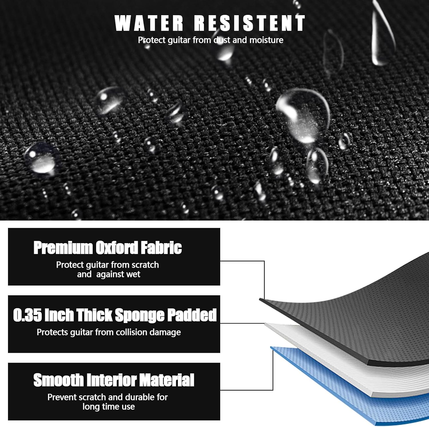 Alternative view of LETSROCK Bass Guitar Case, Bass Guitar Gig Bag 0.35 Inch Waterproof Thick Padding Backpack Soft Electric Bass Guitar Bag Dual Adjustable Shoulder Strap Pocket & Back Hanger Loop Black