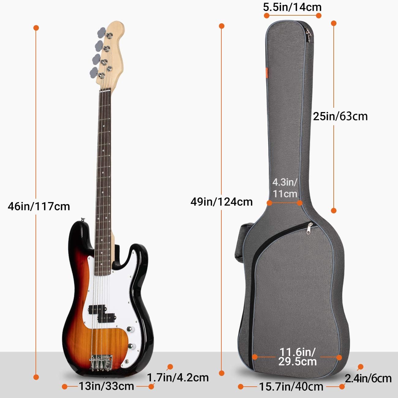 CAHAYA Electric Bass Guitar Bag Gig Bag Backpack Padded Soft Case 0.3 inch Padding Lightweight